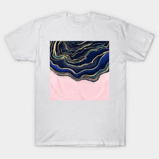 Pink Blue Gold Fluid Liquid Painting T-Shirt